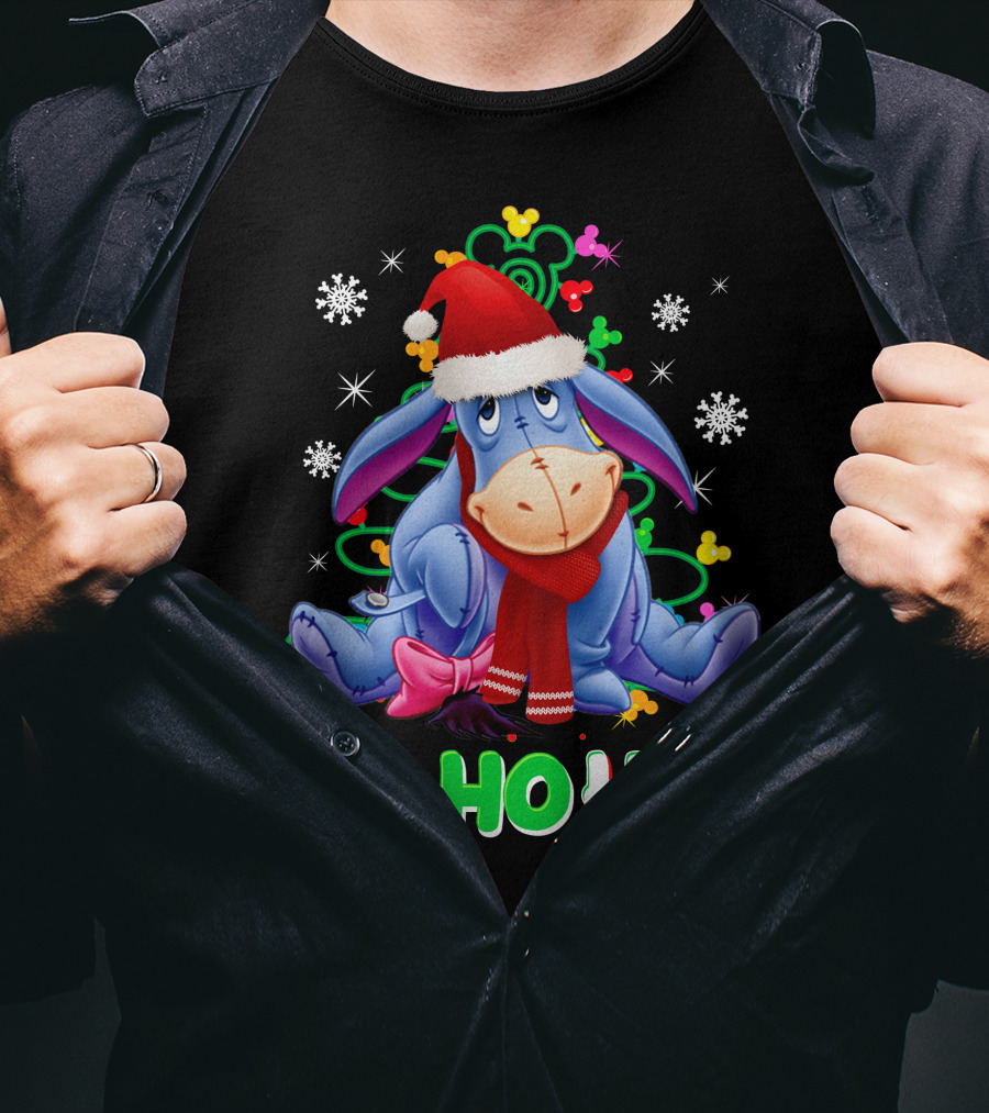 Eeyore Christmas Ho Ho Ho Santa Hat And Scarf Festive Theme T-Shirt
