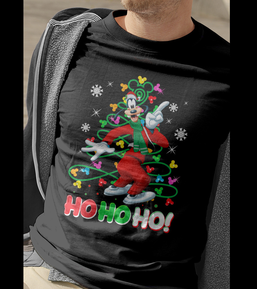 Goofy Christmas Ho Ho Ho Celebration With Snowflakes And Colorful T-Shirt