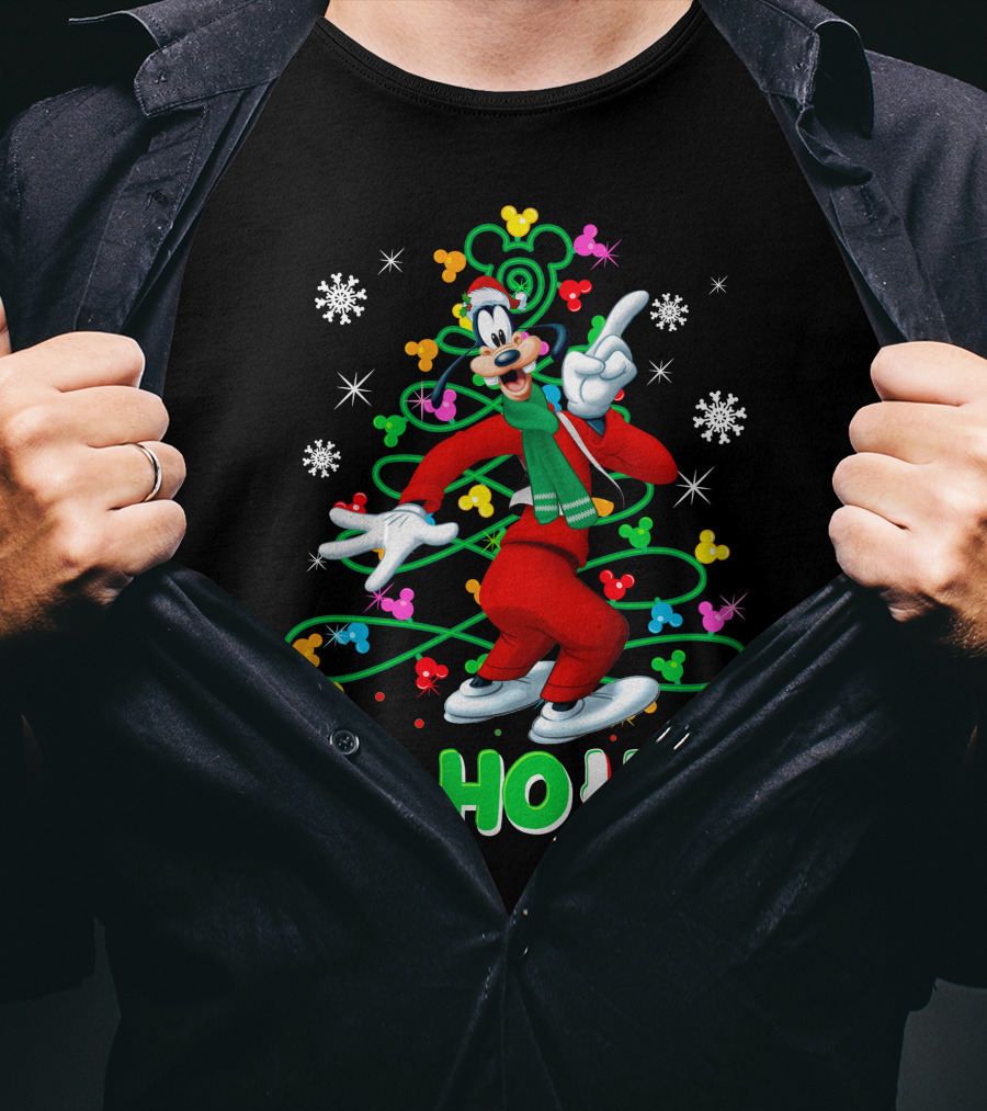 Goofy Christmas Ho Ho Ho Celebration With Snowflakes And Colorful T-Shirt