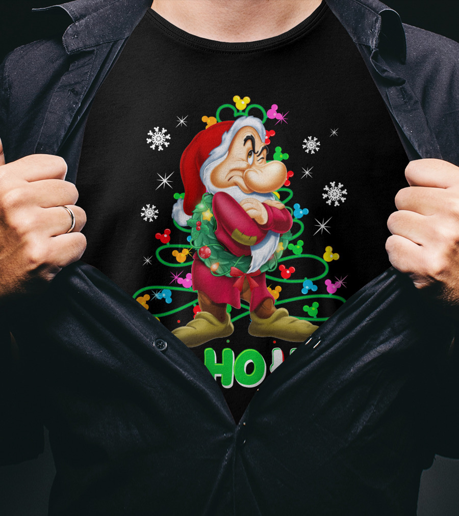 Grumpy Ho Ho Ho Christmas Mickey Snowflakes Disneyland T-Shirt