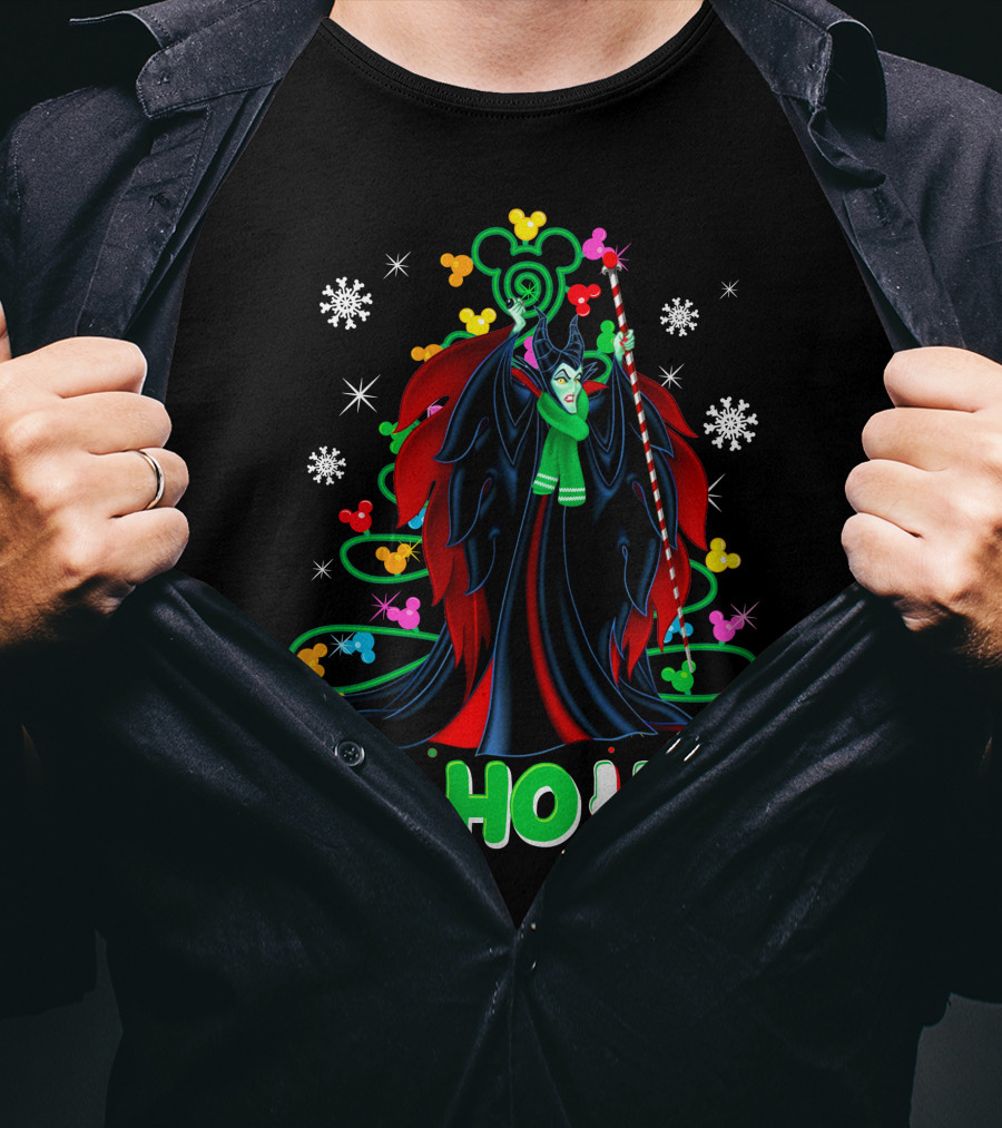 Maleficent Christmas Ho Ho Ho Snowflakes And Mickey Ears T-Shirt