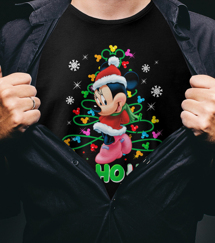 Minnie Mouse Christmas Ho Ho Ho Santa Hat Winter Holiday Snowflakes T-Shirt