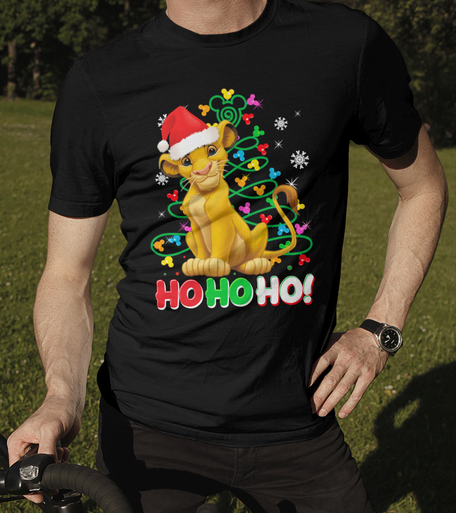 Simba Christmas Tree Ho Ho Ho Snowflakes Santa Hat T-Shirt