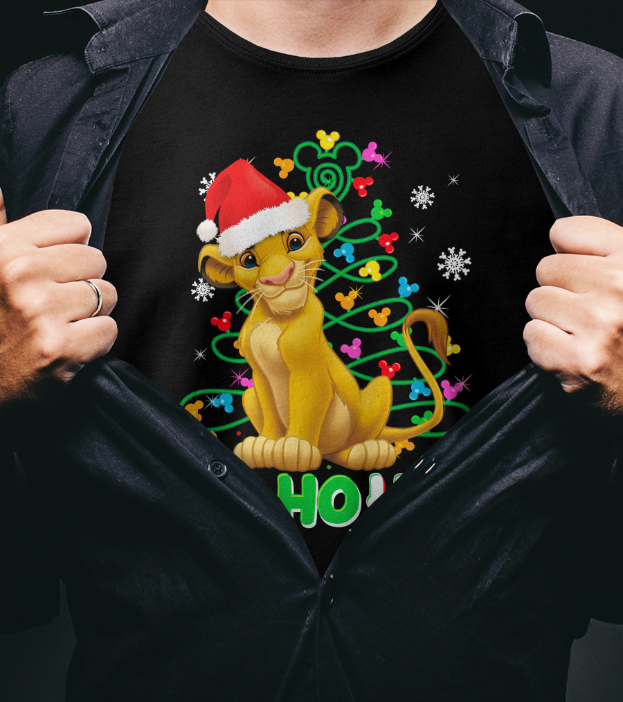 Simba Christmas Tree Ho Ho Ho Snowflakes Santa Hat T-Shirt