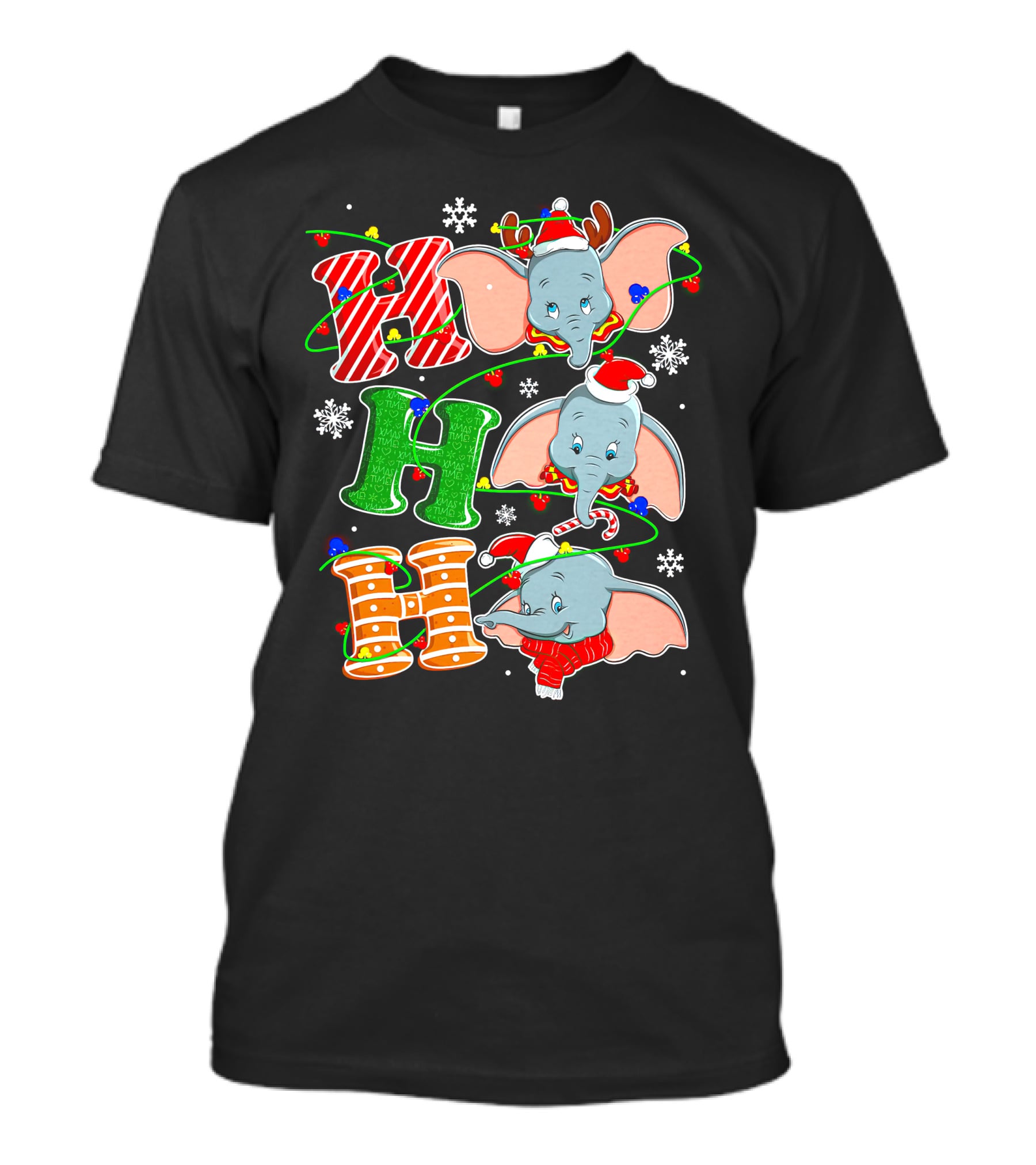 Dumbo Christmas Holiday Cheer With Ho Ho Ho And Festive Decorations T-Shirt