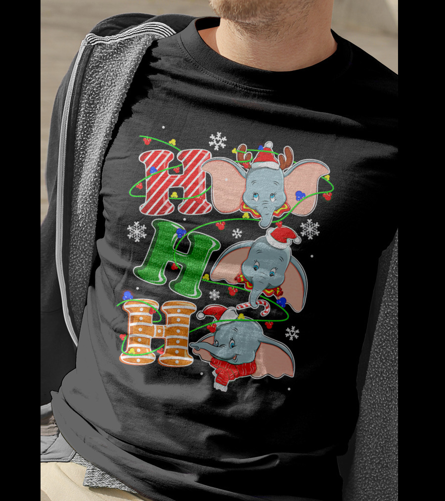 Dumbo Christmas Holiday Cheer With Ho Ho Ho And Festive Decorations T-Shirt