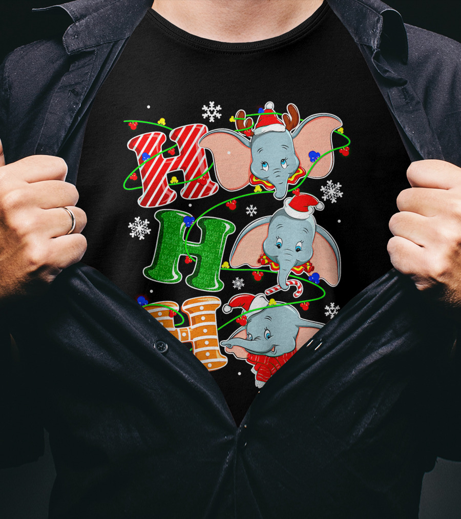 Dumbo Christmas Holiday Cheer With Ho Ho Ho And Festive Decorations T-Shirt