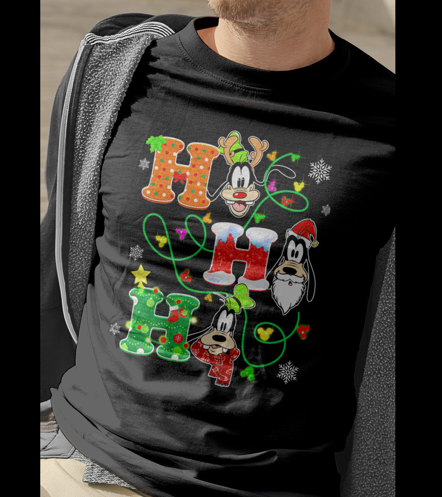 Goofy Christmas Holiday Hhh With Santa Hat And Snowflakes T-Shirt
