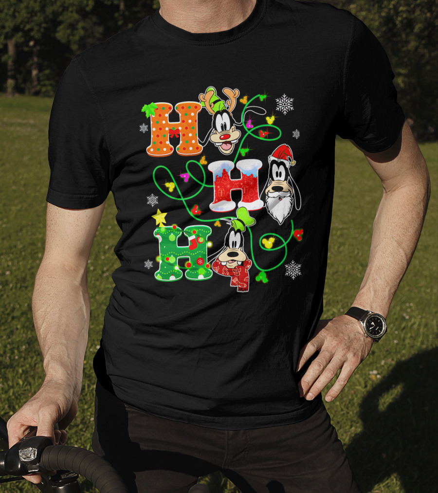 Goofy Christmas Holiday Hhh With Santa Hat And Snowflakes T-Shirt