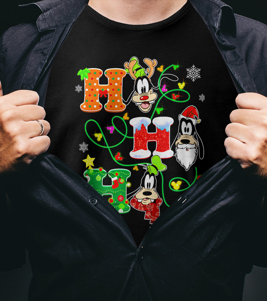 Goofy Christmas Holiday Hhh With Santa Hat And Snowflakes T-Shirt