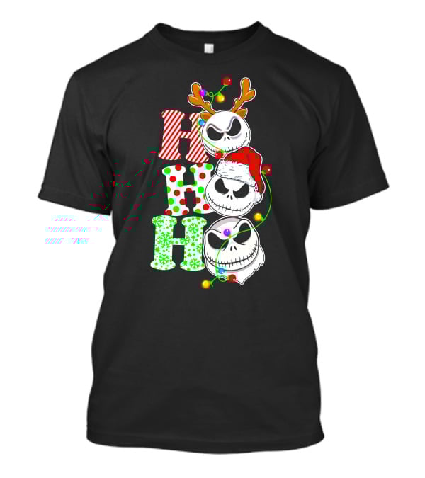 Ho Ho Ho Jack Skellington Christmas Lights Reindeer Antlers Santa Hat T-Shirt