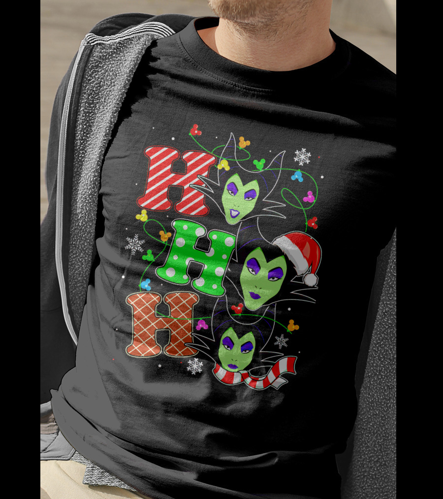 Maleficent Holiday Ho Ho Ho Christmas Disney Villain Santa Hat T-Shirt