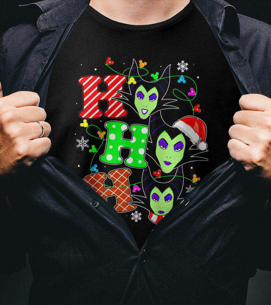 Maleficent Holiday Ho Ho Ho Christmas Disney Villain Santa Hat T-Shirt