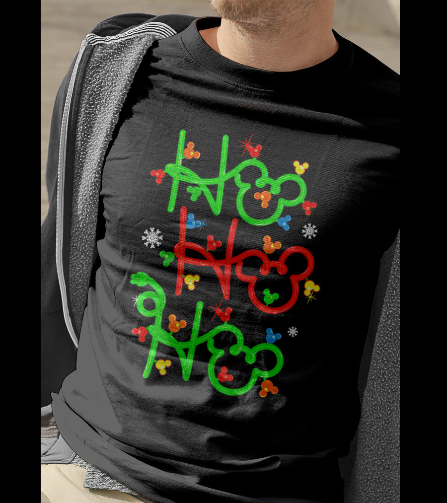 Ho Ho Ho Mickey Head Christmas Lights T-Shirt