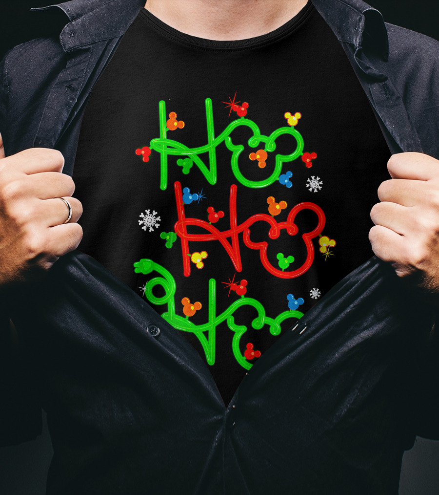 Ho Ho Ho Mickey Head Christmas Lights T-Shirt