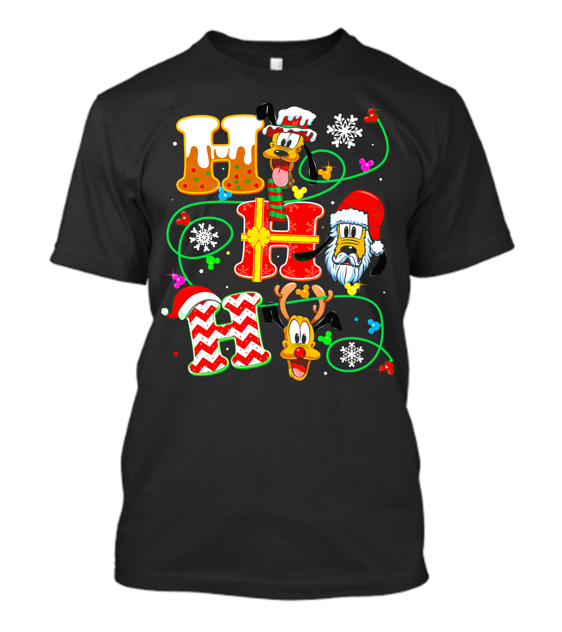 Ho Ho Ho Pluto Christmas Snowflakes Santa Hat Reindeer Holiday Magic T-Shirt