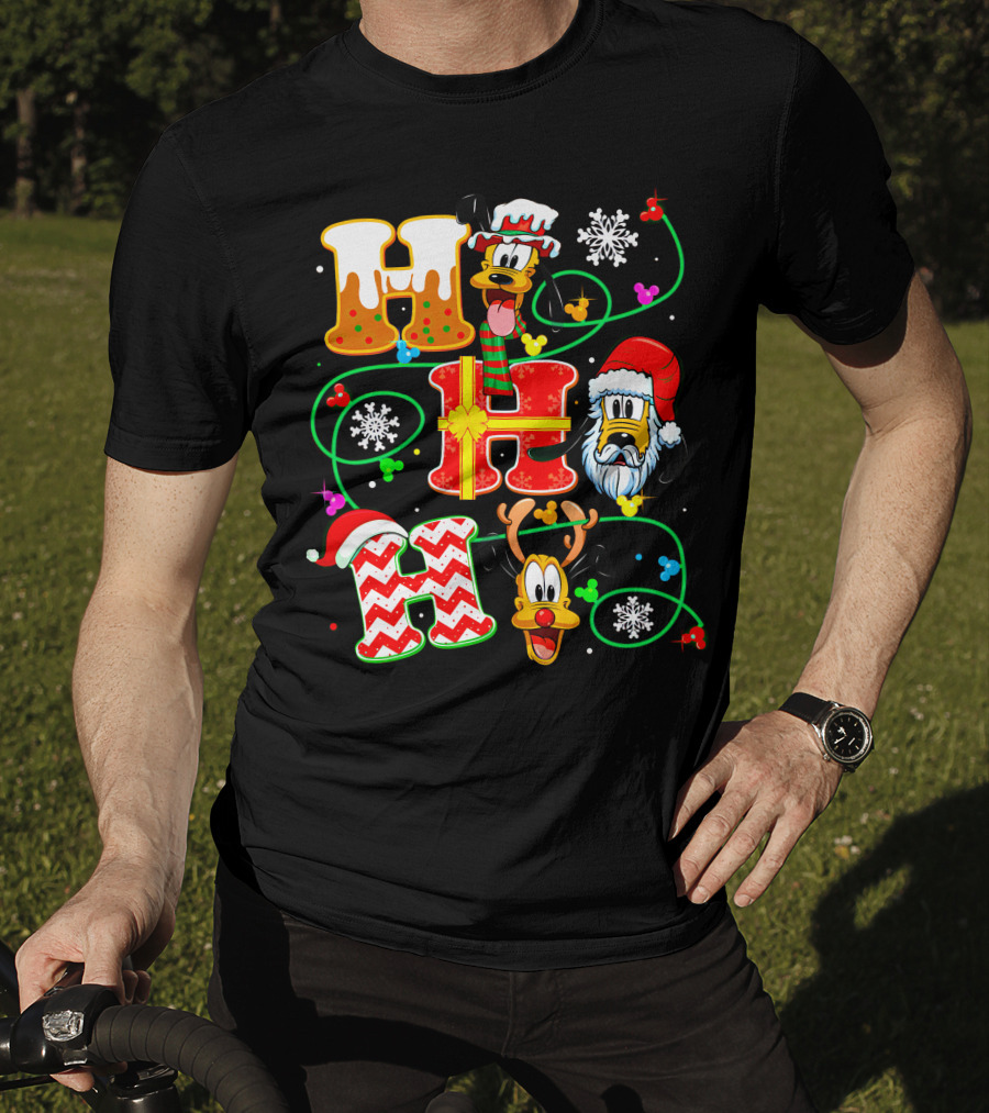 Ho Ho Ho Pluto Christmas Snowflakes Santa Hat Reindeer Holiday Magic T-Shirt
