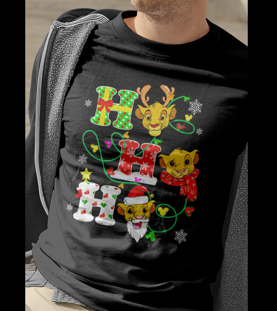 Ho Ho Ho Christmas Simba With Reindeer And Santa Hat T-Shirt