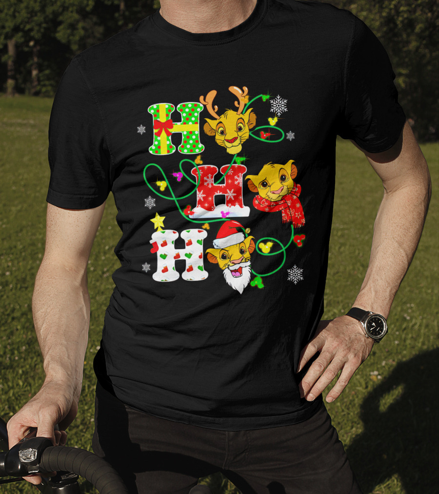 Ho Ho Ho Christmas Simba With Reindeer And Santa Hat T-Shirt