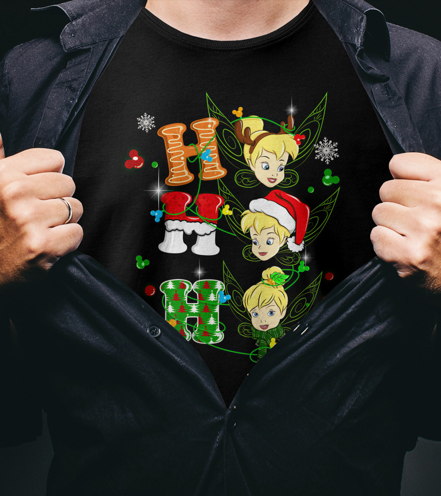 Tinker Bell Christmas Holiday Cheer With Gingerbread And Santa Hats T-Shirt