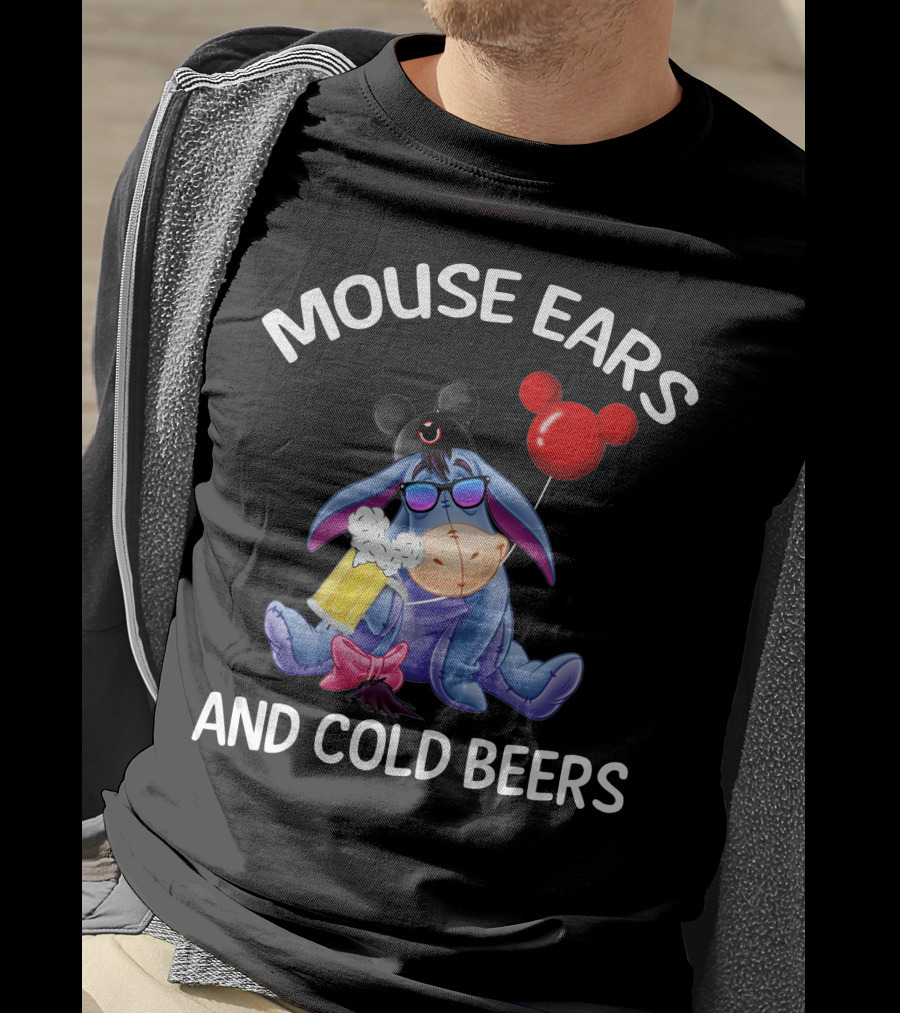 Mouse Ears And Cold Beers Eeyore With Mickey Hat And Balloon T-Shirt