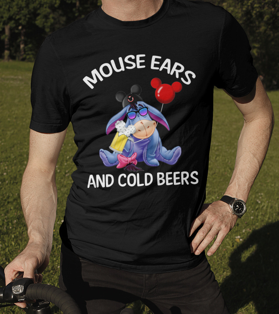 Mouse Ears And Cold Beers Eeyore With Mickey Hat And Balloon T-Shirt
