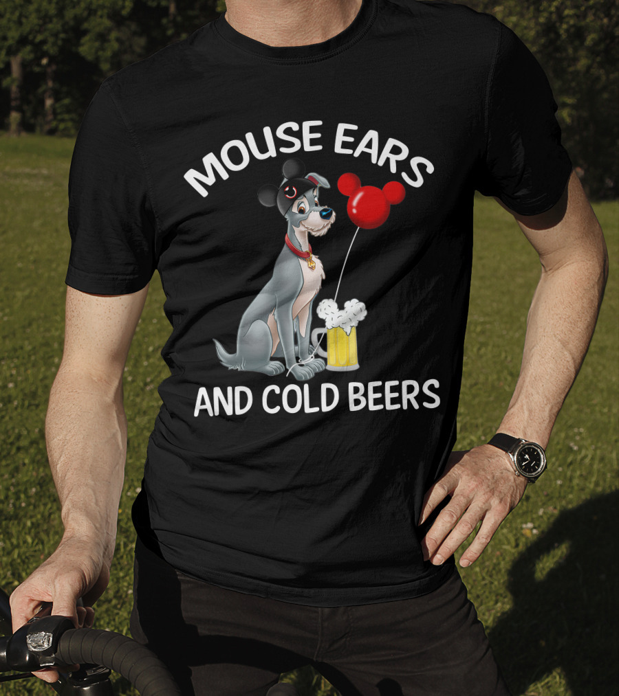 Mouse Ears And Cold Beers Dog With Balloon And Beer Mug T-Shirt