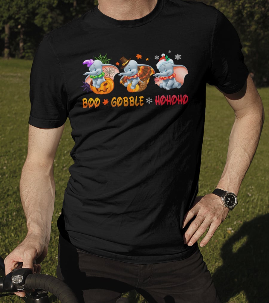 Boo Gobble Hohoho Dumbo Halloween Thanksgiving Christmas T-Shirt