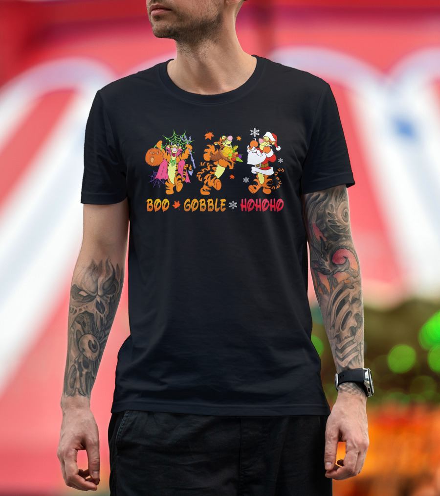 Boo Gobble Hohoho Tigger Halloween Thanksgiving Christmas T-Shirt