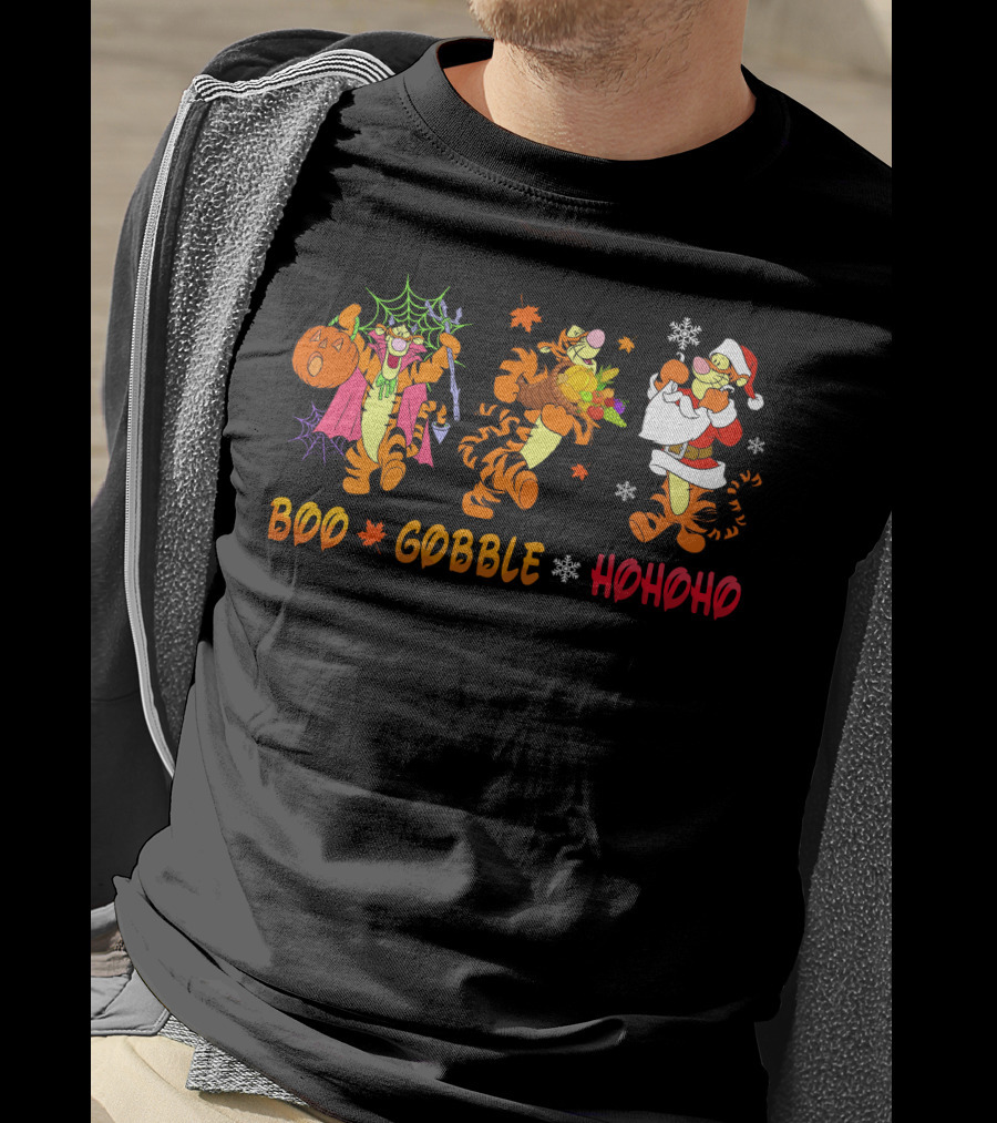 Boo Gobble Hohoho Tigger Halloween Thanksgiving Christmas T-Shirt