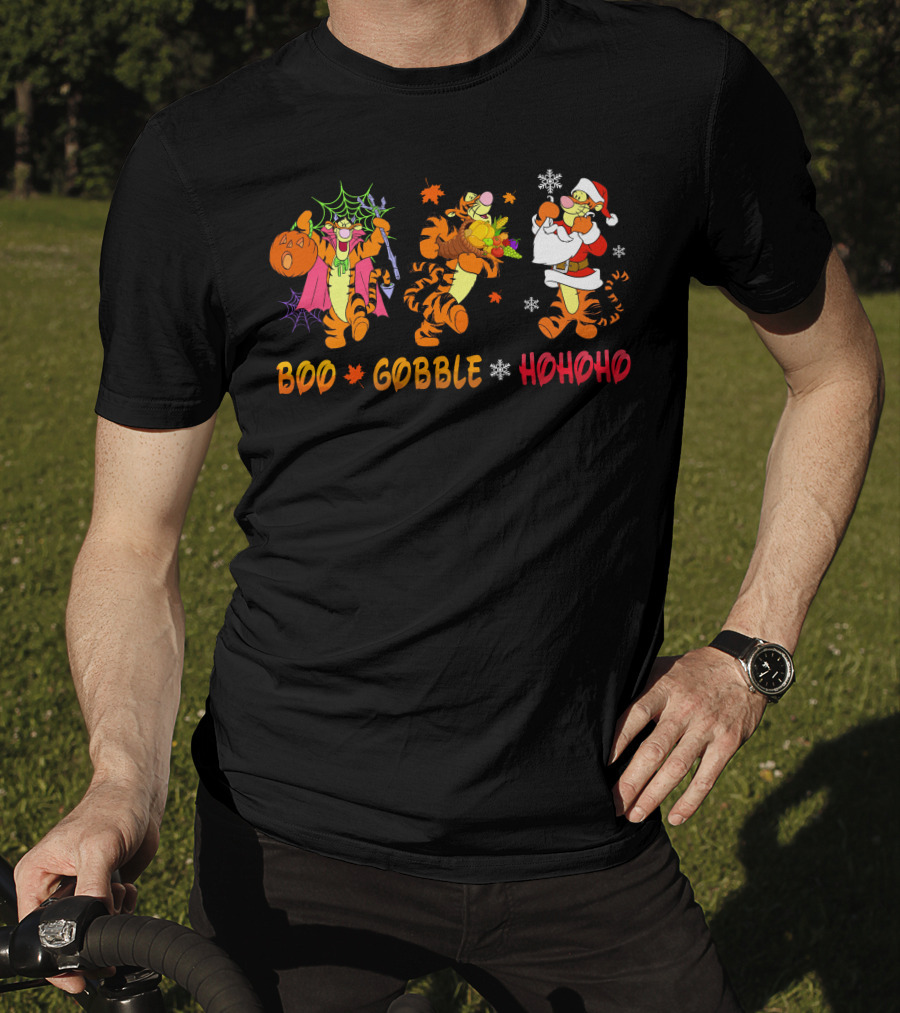 Boo Gobble Hohoho Tigger Halloween Thanksgiving Christmas T-Shirt