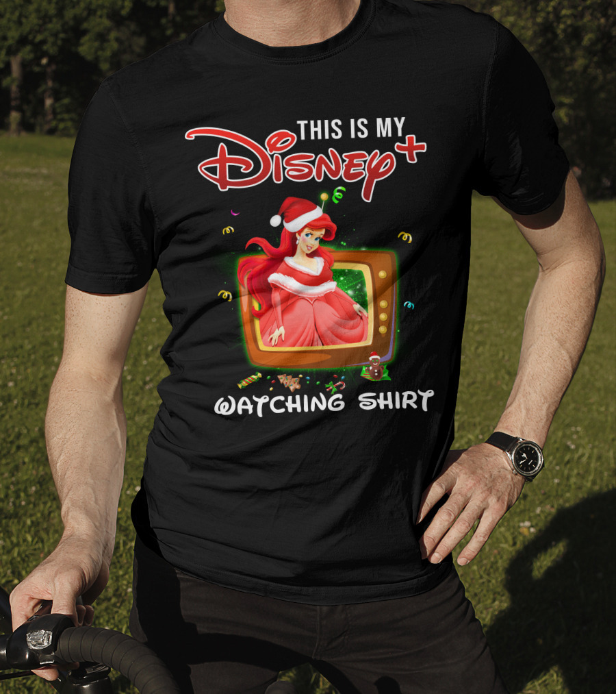 This Is My Disney+ Watching Shirt Ariel Holiday Santa Hat T-Shirt