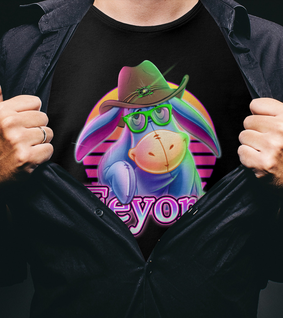 Eeyore Cowboy Hat Neon Retro Glasses Style T-Shirt
