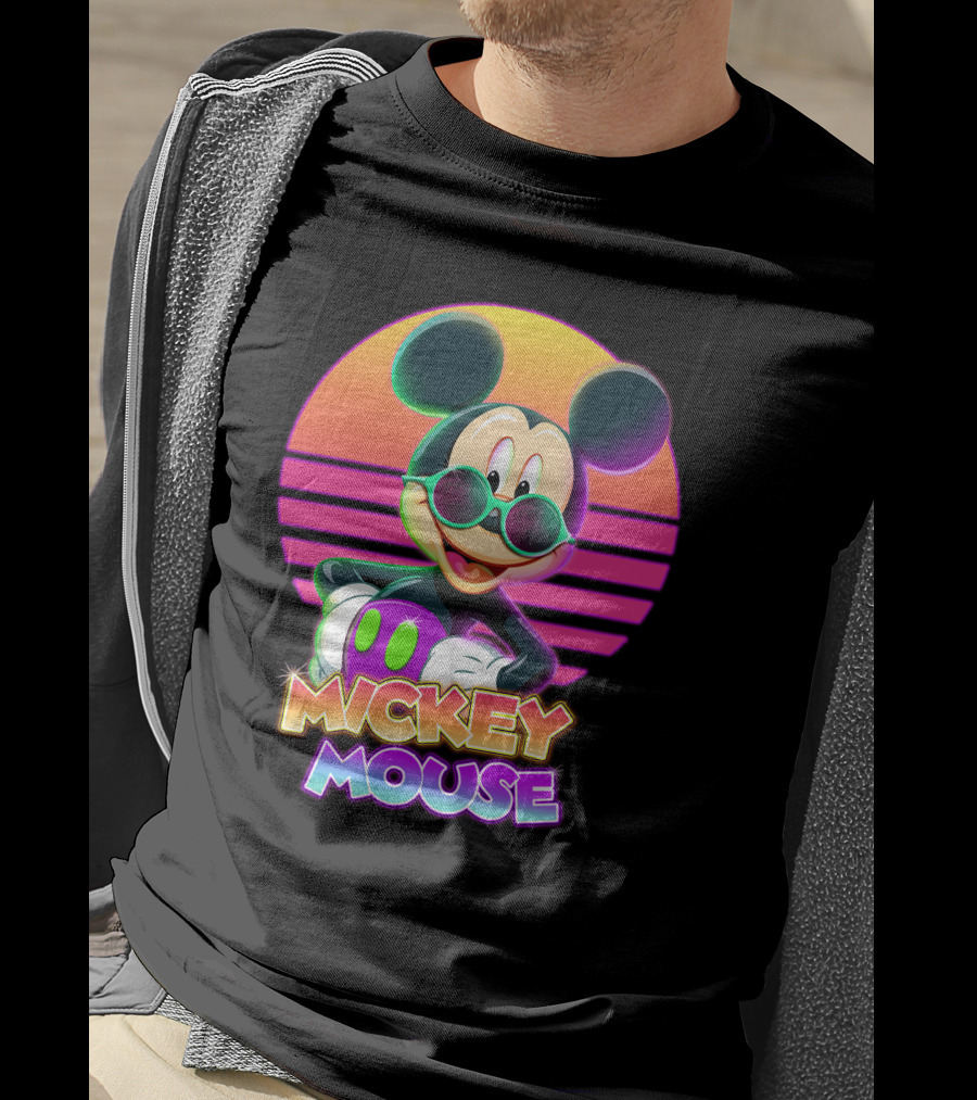 Mickey Mouse Retro Neon Style Sunglasses Sunset T-Shirt