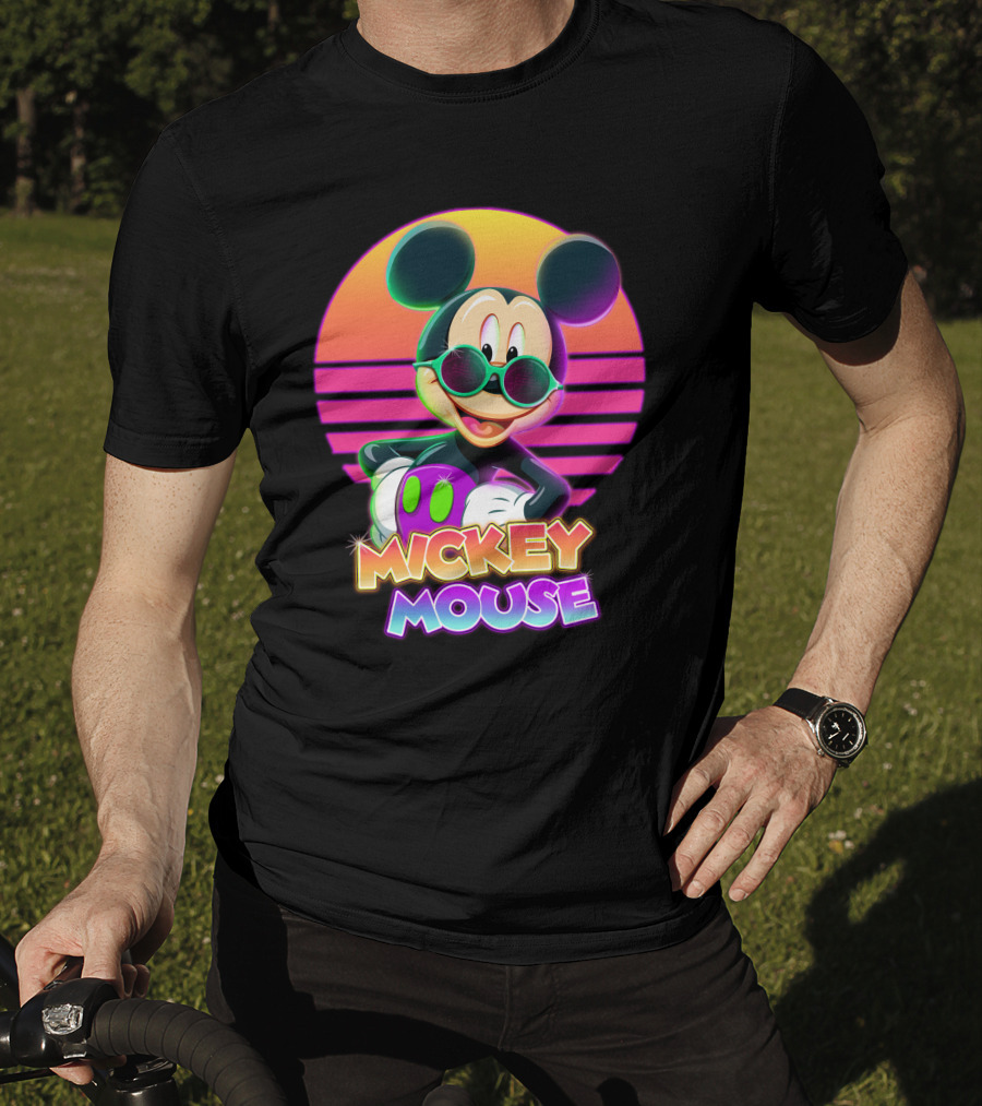 Mickey Mouse Retro Neon Style Sunglasses Sunset T-Shirt