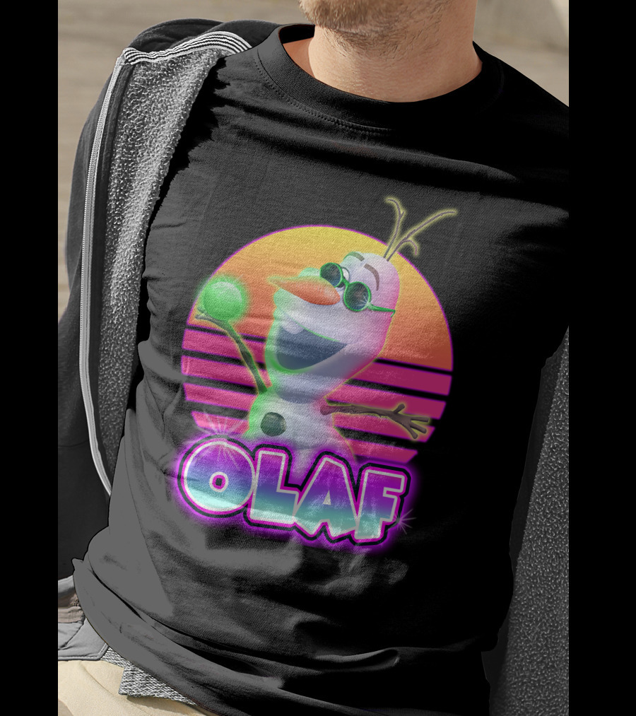 Olaf Retro Neon Sunset Glow With Sunglasses And Smile T-Shirt