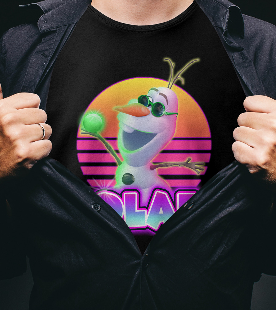 Olaf Retro Neon Sunset Glow With Sunglasses And Smile T-Shirt