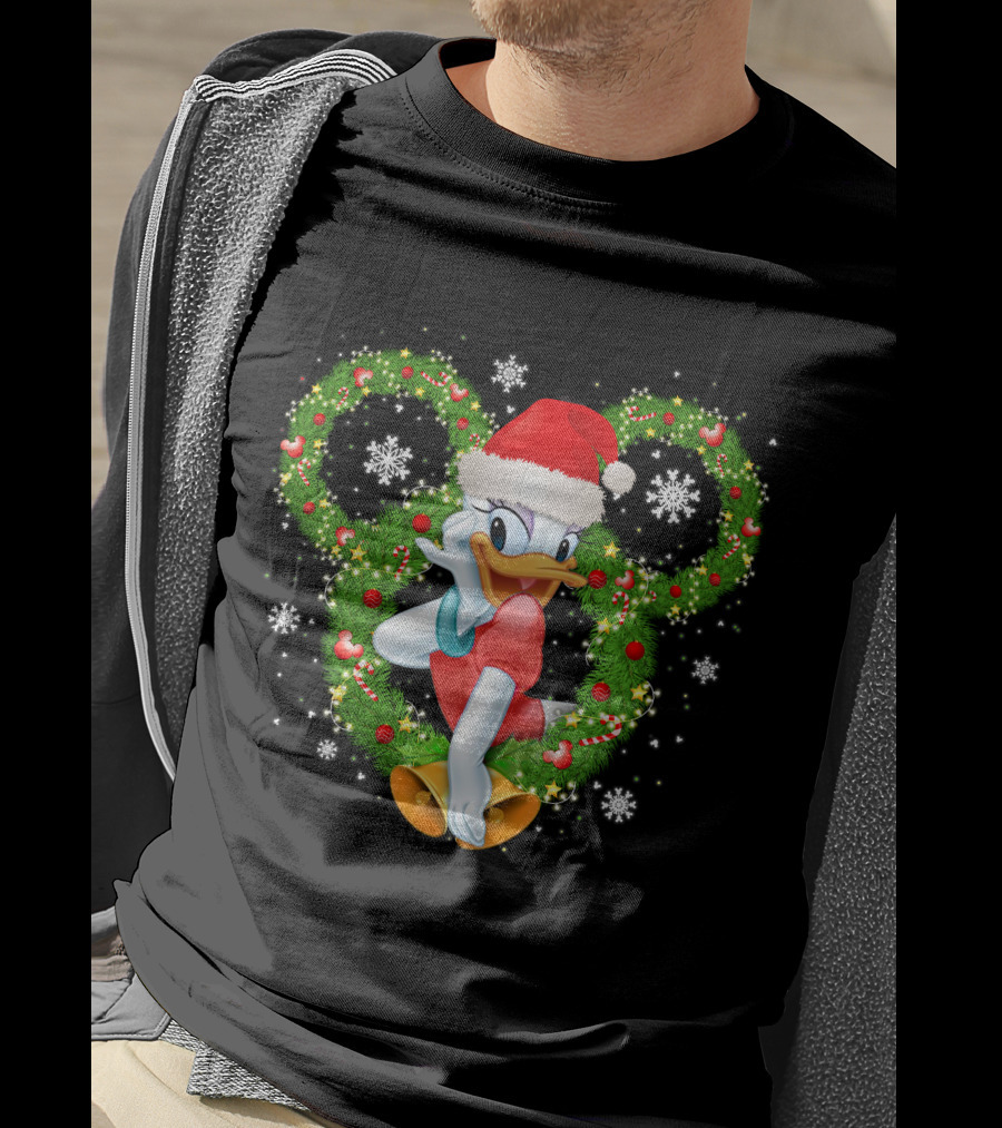 Daisy Duck Christmas Santa Hat Mickey Wreath Snowflakes T-Shirt