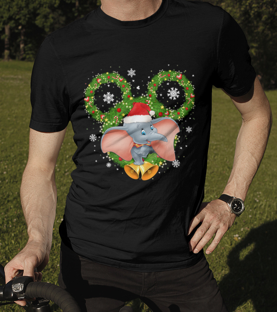 Dumbo Christmas Santa Hat Holiday Wreath Snowflakes T-Shirt