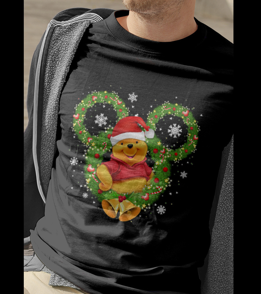 Winnie The Pooh Christmas Mickey Wreath Santa Hat Snowflakes T-Shirt