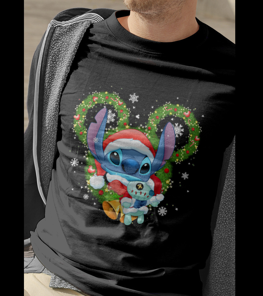 Stitch Santa Christmas Wreath Lilo And Stitch Disney Holiday T-Shirt