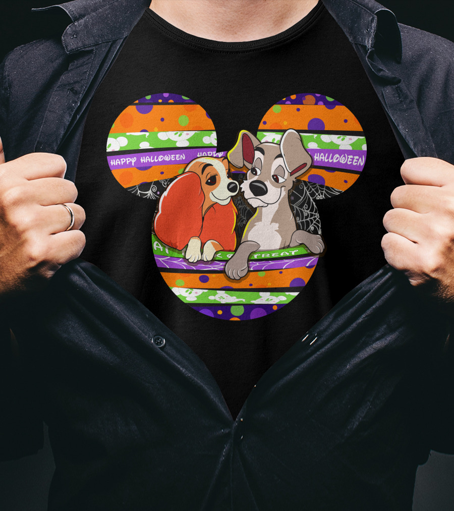 Halloween Lady And The Tramp Mickey Mouse Head T-Shirt