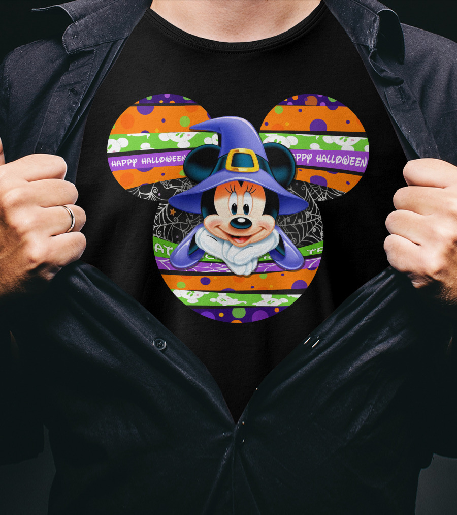 Minnie Mouse Happy Halloween Witch Hat Mickey Head T-Shirt