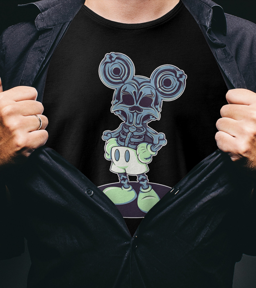 Halloween Creepy Skeleton Mouse Character T-Shirt