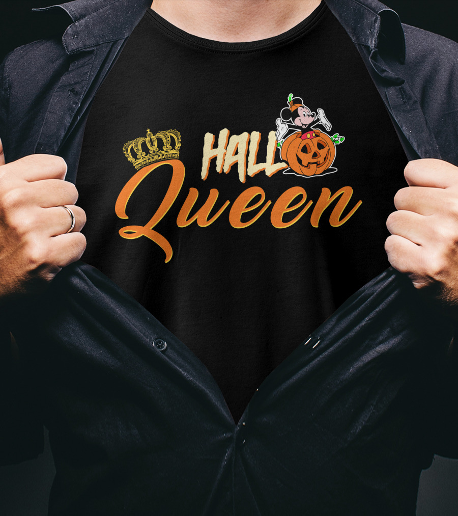 Hall Queen Crown Pumpkin Skeleton Halloween T-Shirt
