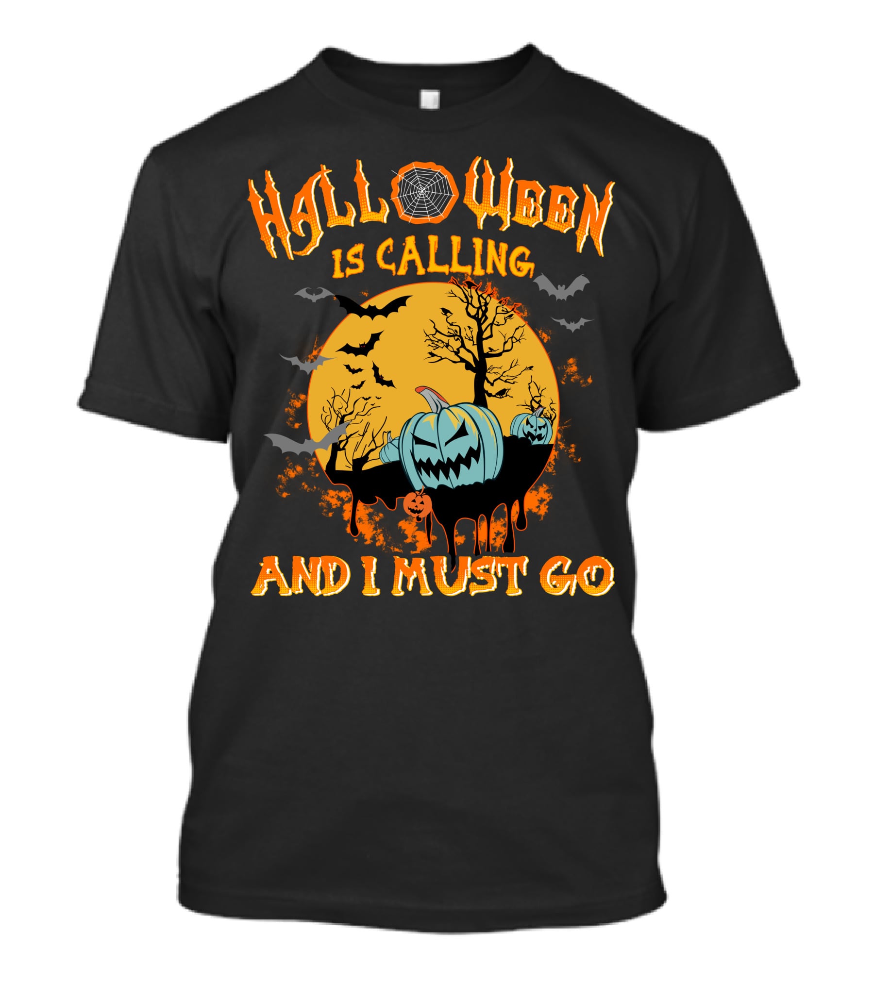Halloween Is Calling And I Must Go Spooky Moon And Pumpkins Scene T-Shirt
