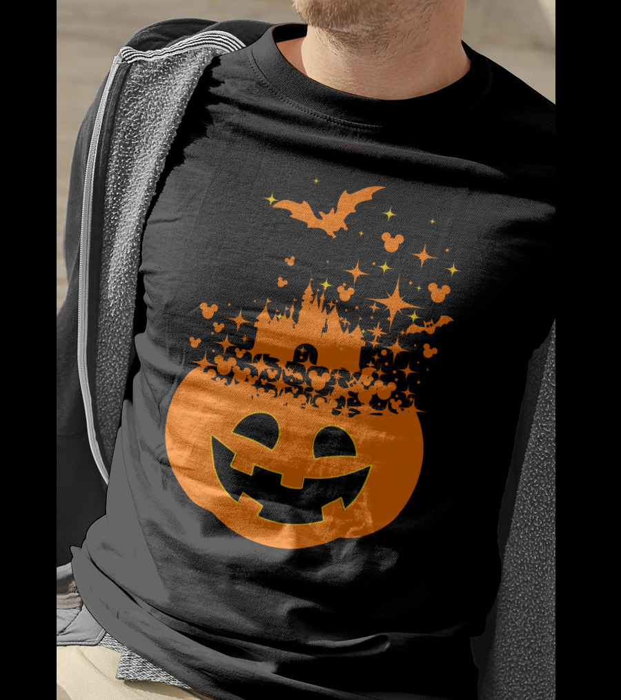 Halloween 74 Magic Pumpkin Castle And Mickey Bat Nightfall T-Shirt
