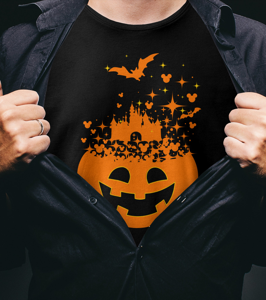 Halloween 74 Magic Pumpkin Castle And Mickey Bat Nightfall T-Shirt