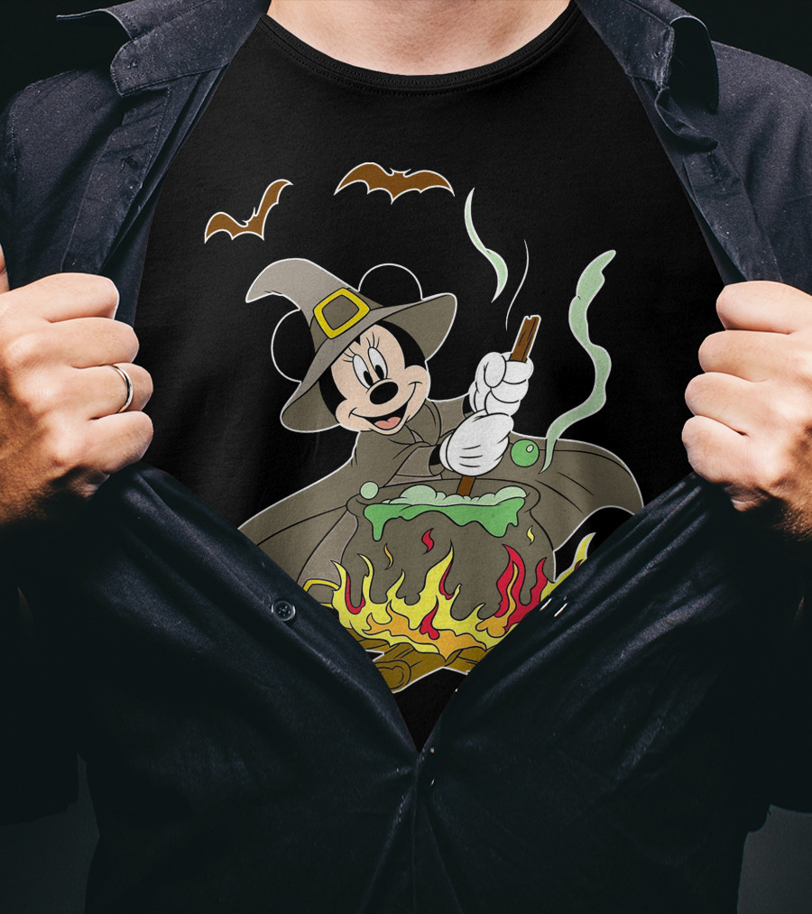 Halloween 92 Minnie Mouse Witch Cauldron And Bats T-Shirt