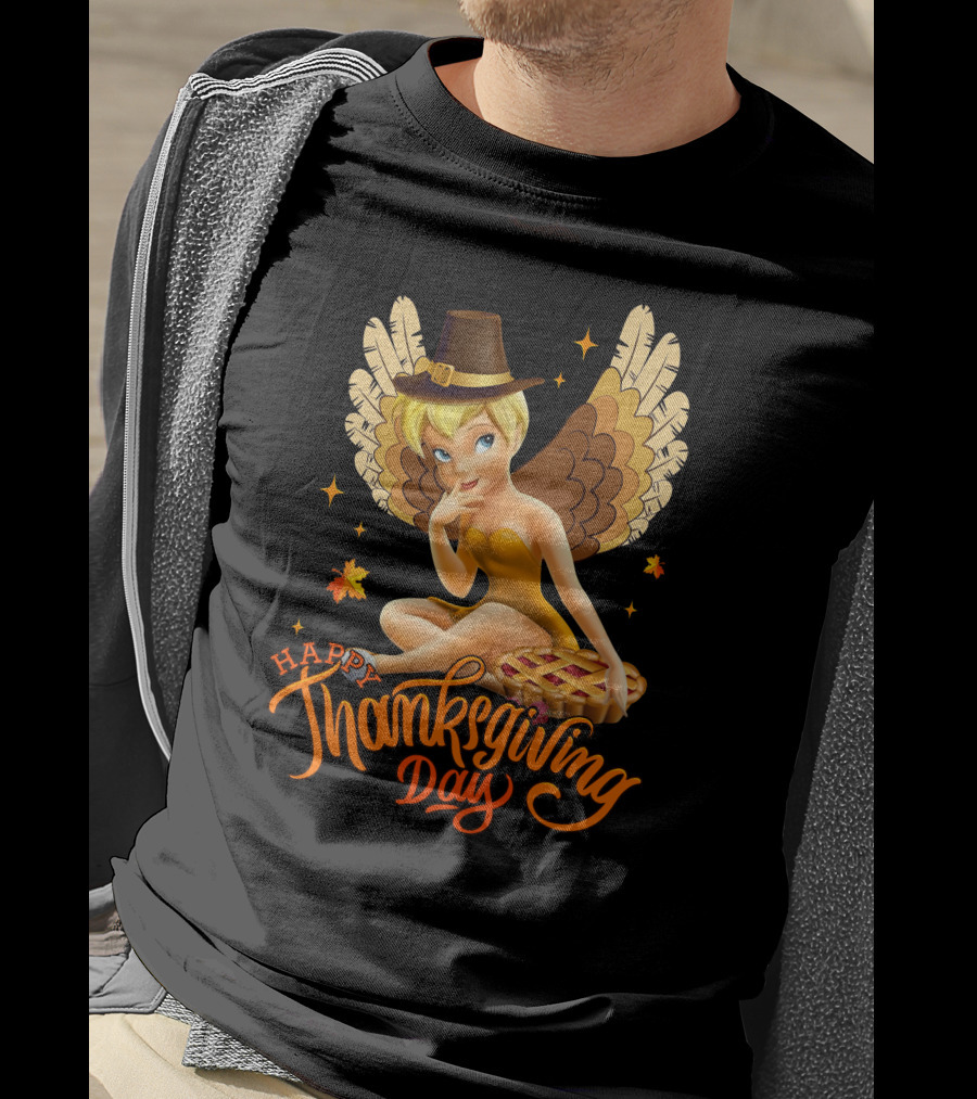 Thanksgiving Day Tinkerbell With Pie And Pilgrim Hat T-Shirt
